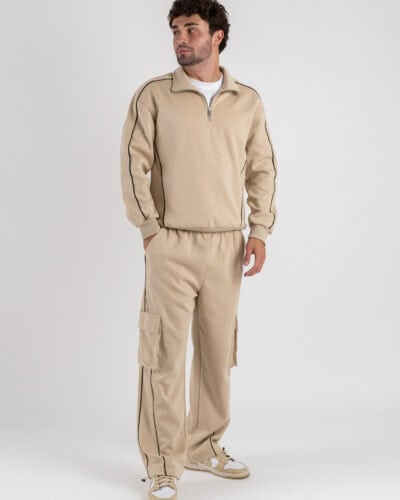 Completo tuta con felpa collo alto e mezza zip Pantalone baggy tasconato EG2051 Kakhi 2 Home