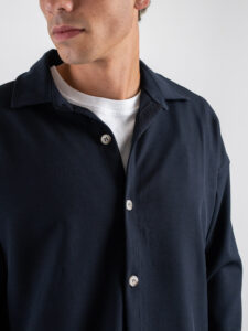 Coordinato camicia a manica lunga e pantalone over con coulisse 9525 Blu (1)