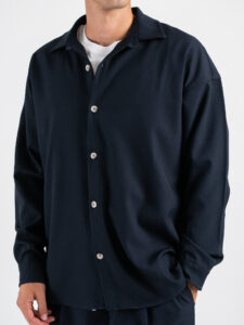Coordinato camicia a manica lunga e pantalone over con coulisse 9525 Blu (10)