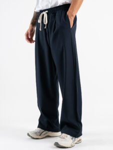 Coordinato camicia a manica lunga e pantalone over con coulisse 9525 Blu (4)