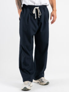 Coordinato camicia a manica lunga e pantalone over con coulisse 9525 Blu (5)