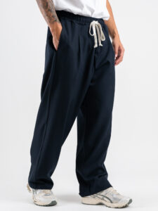 Coordinato camicia a manica lunga e pantalone over con coulisse 9525 Blu (6)