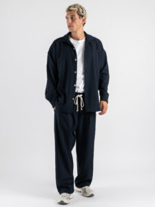 Coordinato camicia a manica lunga e pantalone over con coulisse 9525 Blu (8)