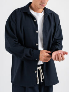Coordinato camicia a manica lunga e pantalone over con coulisse 9525 Blu (9)