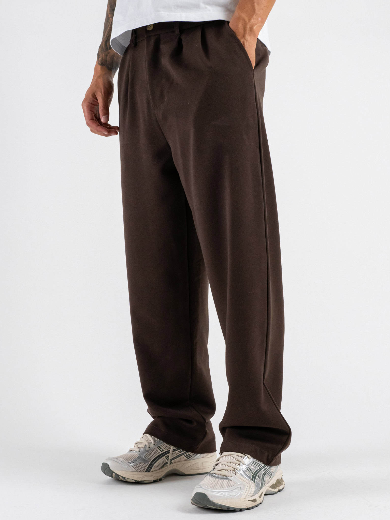 ESTASI Pantalone regular invernale in poliviscosa con gamba larga ed elastico in vita YAMAL INV Cioccolato