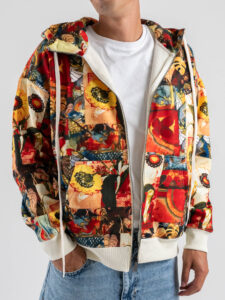 Felpa in fantasia con cappuccio e zip 815036 Arancio (6)