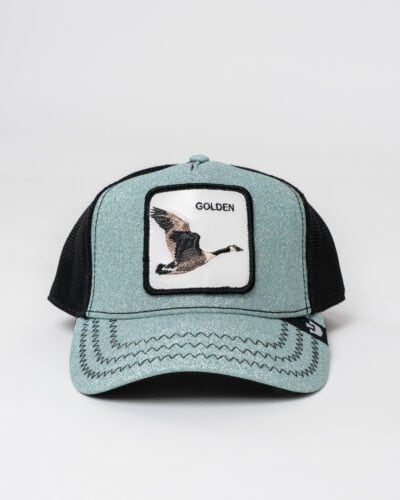 GOORIN BROS Cappellino glitterato con patch in pelle bianca stampa papera GOLDEN Azzurro