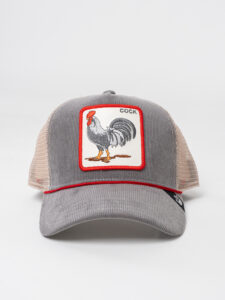 GOORIN BROS Cappellino in velluto grigio con patch in pelle bianca stampa gallo COCK (2)