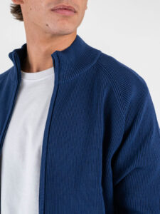 OVER-D Cardigan a costine con zip e collo alto OE1F2W5M88 Blu (1)