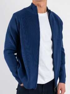OVER-D Cardigan a costine con zip e collo alto OE1F2W5M88 Blu (5)