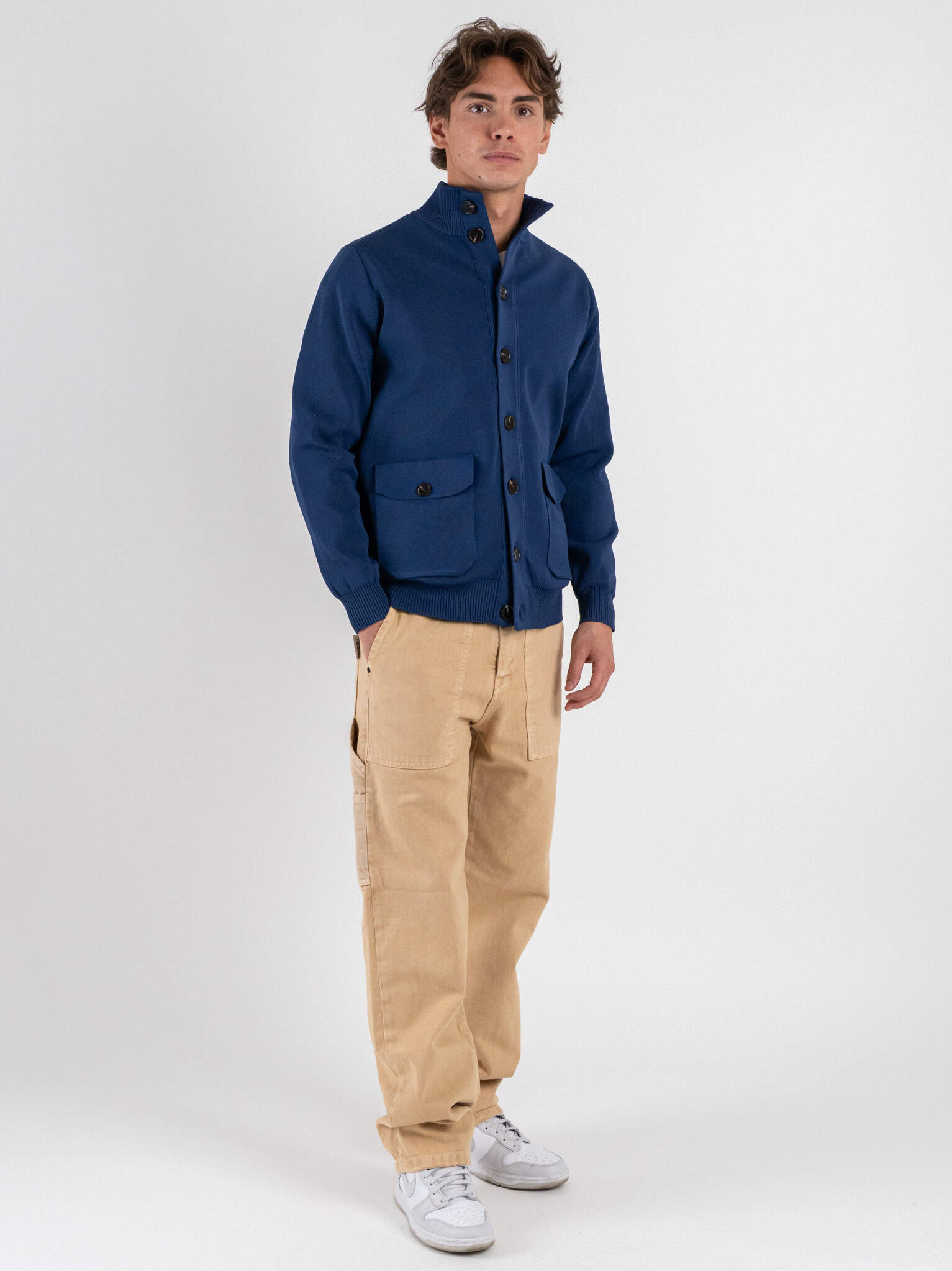 OVER-D Cardigan bottoni e collo alto con tasche a toppa OE1F2W5M91