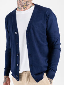 OVER-D Cardigan in viscosa con scollo a V OE1F2W5M05 Blu (4)