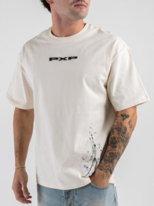 PXP T-shirt con logo frontale e schizzi laterali 2511001 Panna (4)