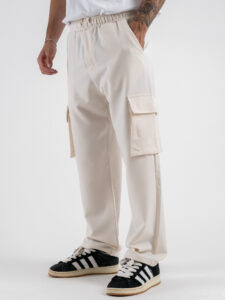 Pantalone a gamba morbida con coulisse in vita e tasconi laterali 3401 Panna (4)