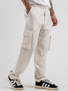 Pantalone a gamba morbida con coulisse in vita e tasconi laterali 3401 Panna (5)