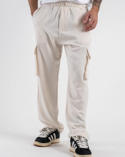 Pantalone a gamba morbida con coulisse in vita e tasconi laterali 3401 Panna