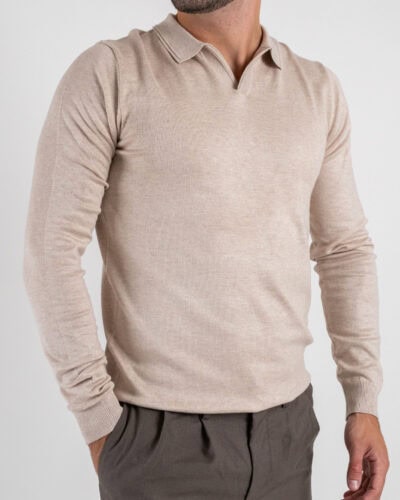 Polo a manica lunga con scollo a V 031 Sabbia 4 Home