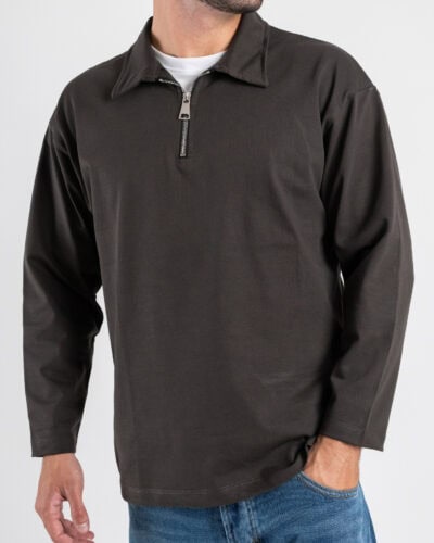 Polo a manica lunga in cotone con mezza zip 4550 Grigio 2 Saldi