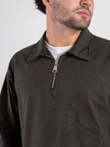 Polo a manica lunga in cotone con mezza zip 4550 Grigio (3)