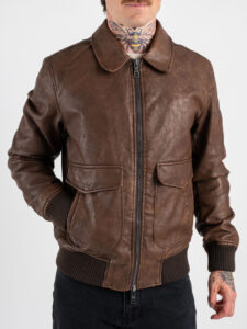 SEINSE Bomber in ecopelle foderato con collo a camicia GBI1101SS Moro (1)