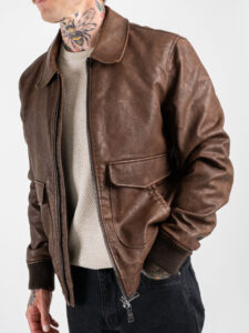 SEINSE Bomber in ecopelle foderato con collo a camicia GBI1101SS Moro (3)