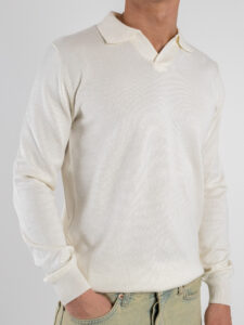 SEINSE Polo in maglia con scollo a v a manica lunga MI3143SS Panna (3)