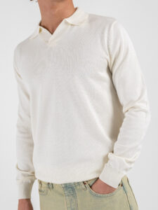 SEINSE Polo in maglia con scollo a v a manica lunga MI3143SS Panna (5)