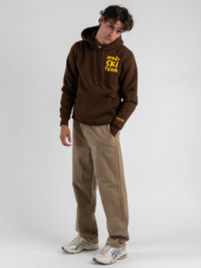 SUPERCULTURE Felpa cappuccio con ricamo e stampa serigrafica sul retro Apres Ski Team A1387 Cioccolato (1)