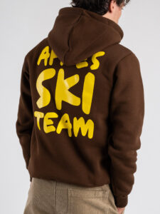 SUPERCULTURE Felpa cappuccio con ricamo e stampa serigrafica sul retro Apres Ski Team A1387 Cioccolato (6)