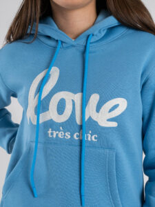 SUPERCULTURE Felpa da donna con cappuccio ricamo LOVE TRES CHIC AW1513 Azzurro (3)