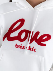 SUPERCULTURE Felpa da donna con cappuccio ricamo LOVE TRES CHIC AW1513 Bianco (4)