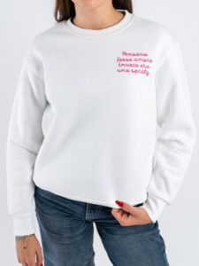 SUPERCULTURE Felpa girocollo da donna con ricamo lato cuore Pensavo Fosse Amore AW1527 Bianca (2)