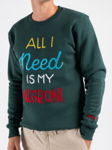 SUPERCULTURE Felpa girocollo felpata con ricamo All i Need is my Negroni A1359 Verde Bosco (6)