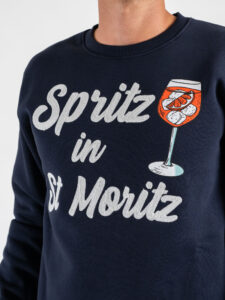 SUPERCULTURE Felpa girocollo felpata con ricamo e stampa Spritz in St Moritz A1369 Blu (1)