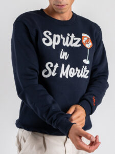 SUPERCULTURE Felpa girocollo felpata con ricamo e stampa Spritz in St Moritz A1369 Blu (4)