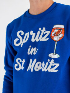SUPERCULTURE Felpa girocollo felpata con ricamo e stampa Spritz in St Moritz A1369 Bluette (1)