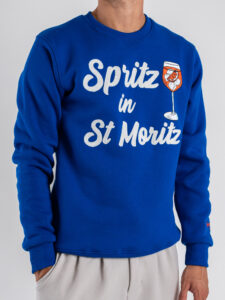 SUPERCULTURE Felpa girocollo felpata con ricamo e stampa Spritz in St Moritz A1369 Bluette (3)
