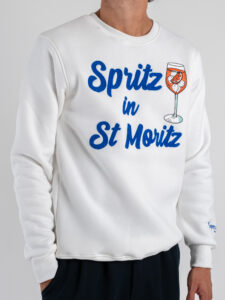 SUPERCULTURE Felpa girocollo felpata con ricamo e stampa Spritz in St Moritz A1369 White (6)