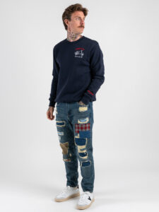 SUPERCULTURE Felpa girocollo felpata con ricamo lato cuore Italian Style A1363 Blu (1)