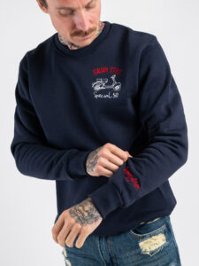 SUPERCULTURE Felpa girocollo felpata con ricamo lato cuore Italian Style A1363 Blu (2)