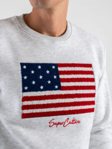 SUPERCULTURE Felpa girocollo felpata con ricamo punto spugna Bandiera Usa A1337 Grigio Nike (1)