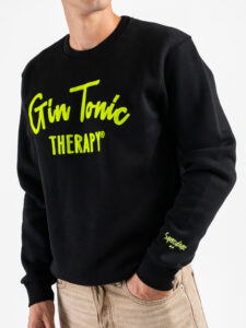 SUPERCULTURE Felpa girocollo felpata con stampa floccata Gin Tonic therapy A1379 Nera (6)