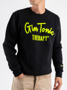 SUPERCULTURE Felpa girocollo felpata stampa floccata Gin Tonic therapy A1379 Nera