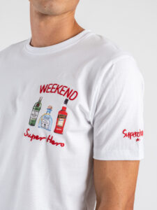 SUPERCULTURE T-shirt in cotone con stampa e ricamo lato cuore WEEKEND A1367 Bianca (1)