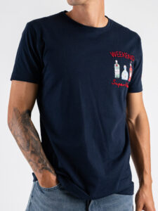 SUPERCULTURE T-shirt in cotone con stampa e ricamo lato cuore WEEKEND A1367 Blu (4)