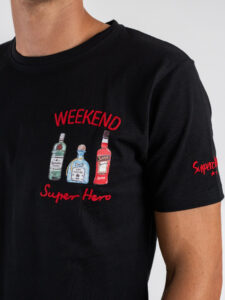 SUPERCULTURE T-shirt in cotone con stampa e ricamo lato cuore WEEKEND A1367 Nera (4)