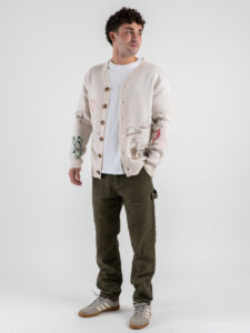 TOOCO Cardigan in misto lana ricamo cowboy MVRS Crema (1)