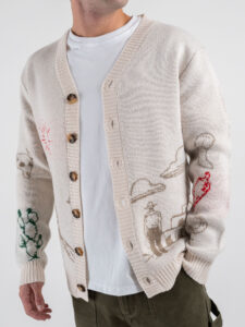 TOOCO Cardigan in misto lana ricamo cowboy MVRS Crema (2)