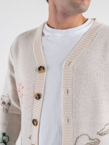 TOOCO Cardigan in misto lana ricamo cowboy MVRS Crema (3)