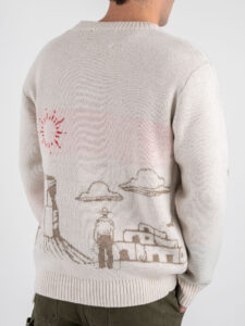 TOOCO Cardigan in misto lana ricamo cowboy MVRS Crema (6)